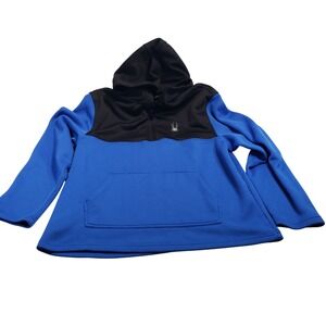 Spyder Mens XL Blue Black Waffle Knit Fleece Lined Quarter Zip Hoodie SPFED033